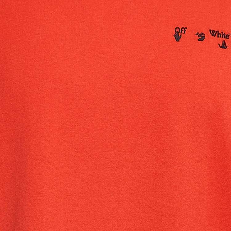 Pre Owned Off-White Red Logo Embroidered Cotton T-Shirt XL