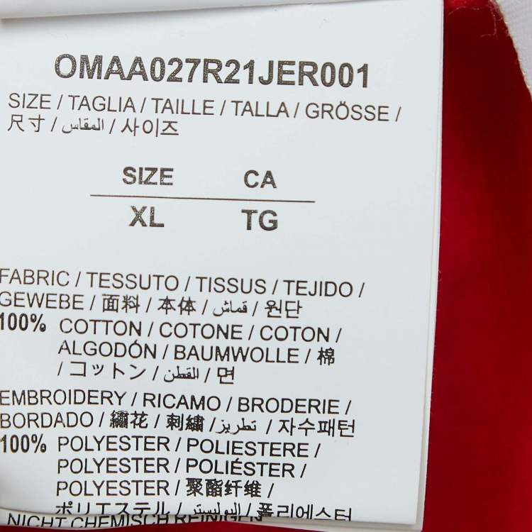 Pre Owned Off-White Red Logo Embroidered Cotton T-Shirt XL