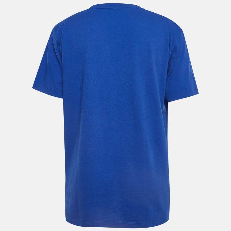 Pre Owned Off-White Blue Logo Print Cotton T-Shirt XL
