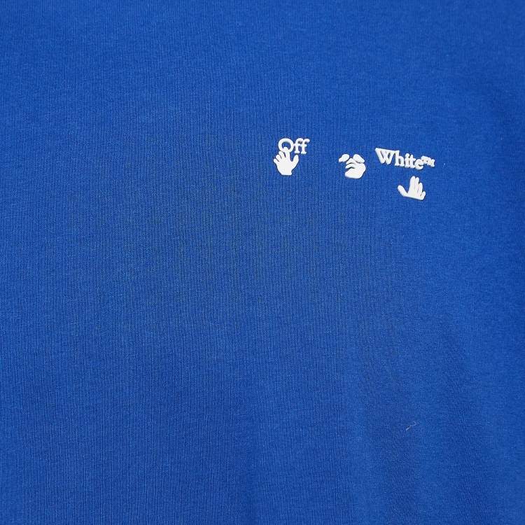 Pre Owned Off-White Blue Logo Print Cotton T-Shirt XL