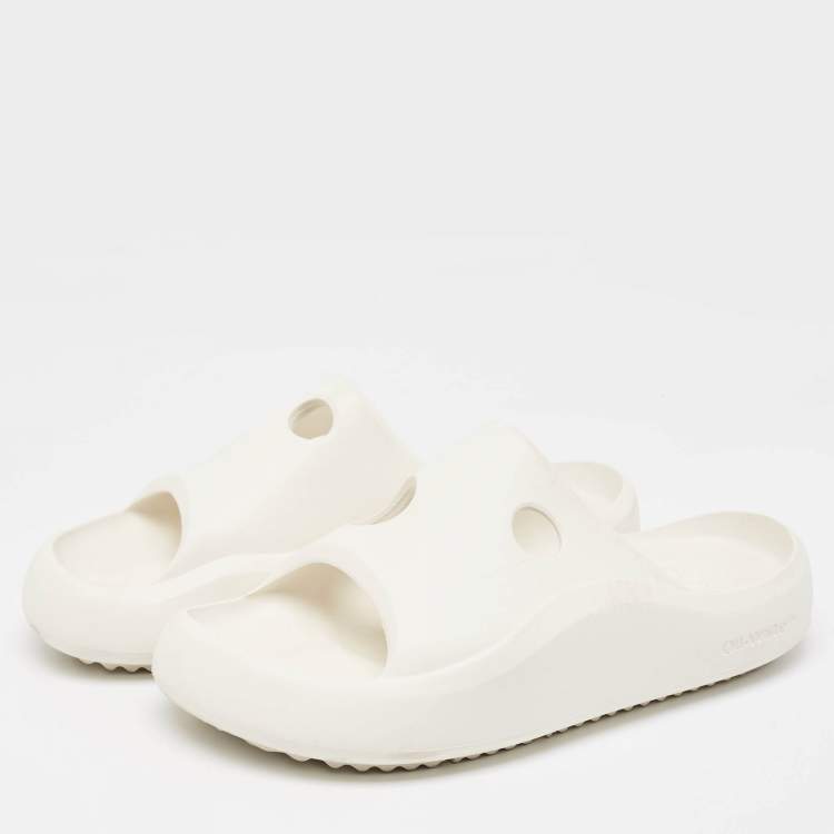Pre Owned Off-White White Rubber Meteor Pool Slides Size 39