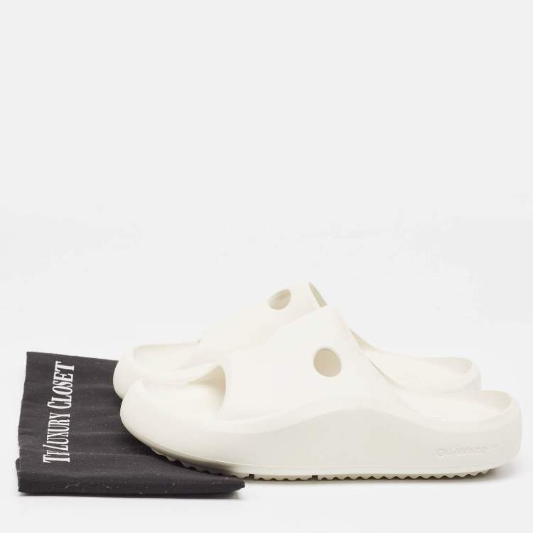 Pre Owned Off-White White Rubber Meteor Pool Slides Size 39