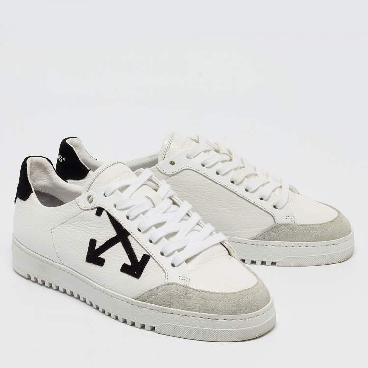 Pre Owned Off-White Grey/White Leather and Suede Low Top Sneakers Size 39