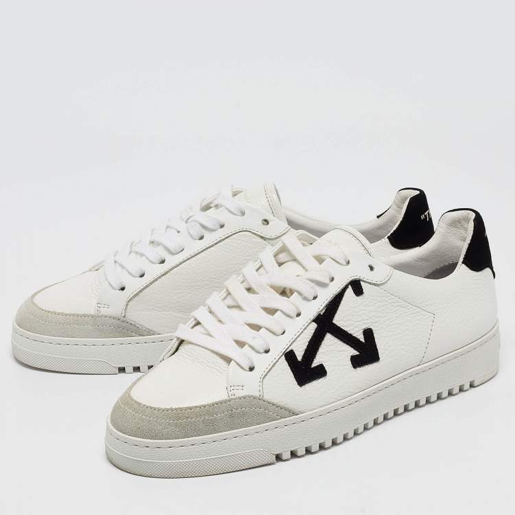 Pre Owned Off-White Grey/White Leather and Suede Low Top Sneakers Size 39