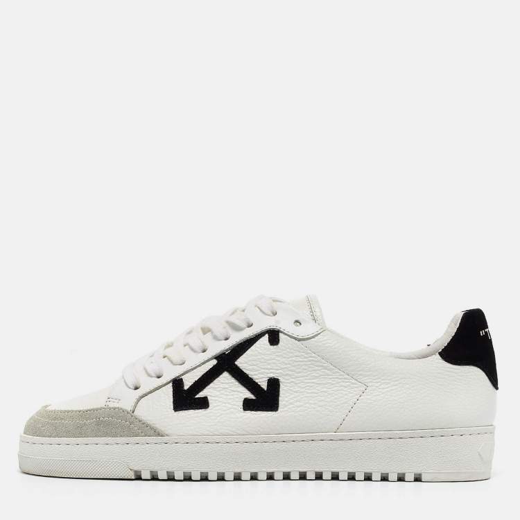 Pre Owned Off-White Grey/White Leather and Suede Low Top Sneakers Size 39