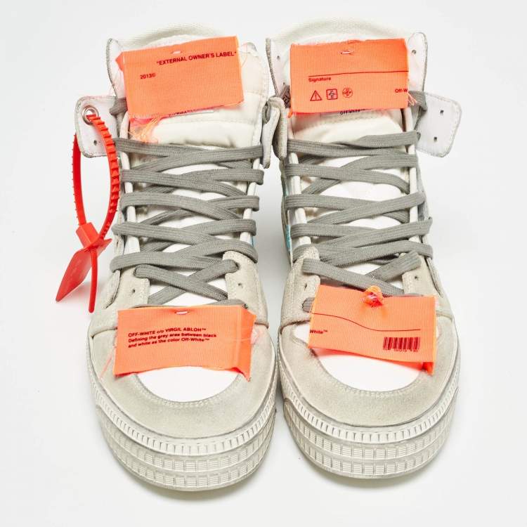 Pre Owned Off-White White/Grey Suede Off Court 3.0 High Top Sneakers Size 42