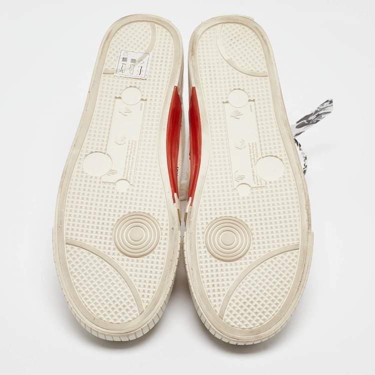 Pre Owned Off-White White/Red Canvas and Leather Vulcanised Sneakers Size 45
