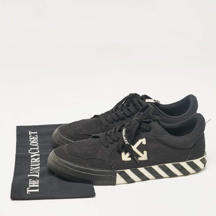 Pre Owned Off-White Black Canvas Vulcanised Lace Up Sneakers Size 47