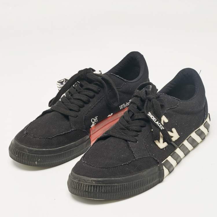 Pre Owned Off-White Black Canvas Vulcanised Lace Up Sneakers Size 47