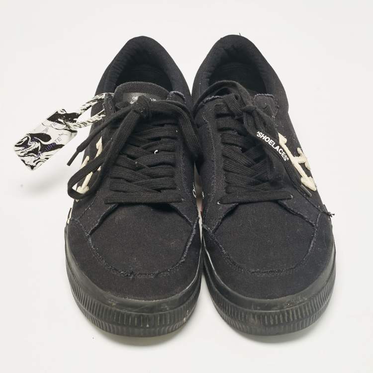 Pre Owned Off-White Black Canvas Vulcanised Lace Up Sneakers Size 47