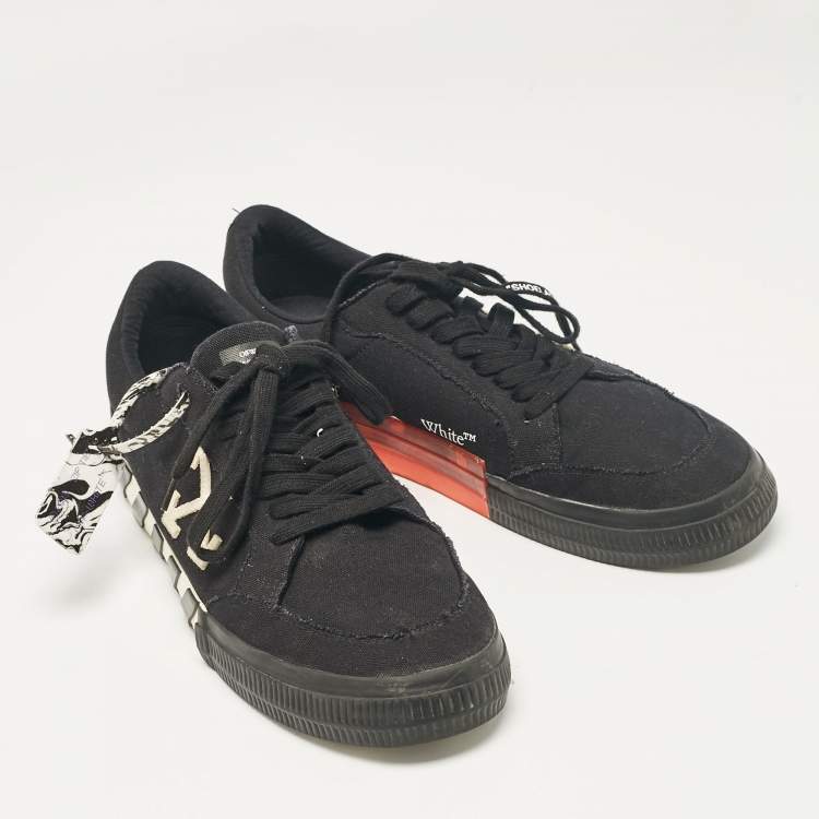 Pre Owned Off-White Black Canvas Vulcanised Lace Up Sneakers Size 47