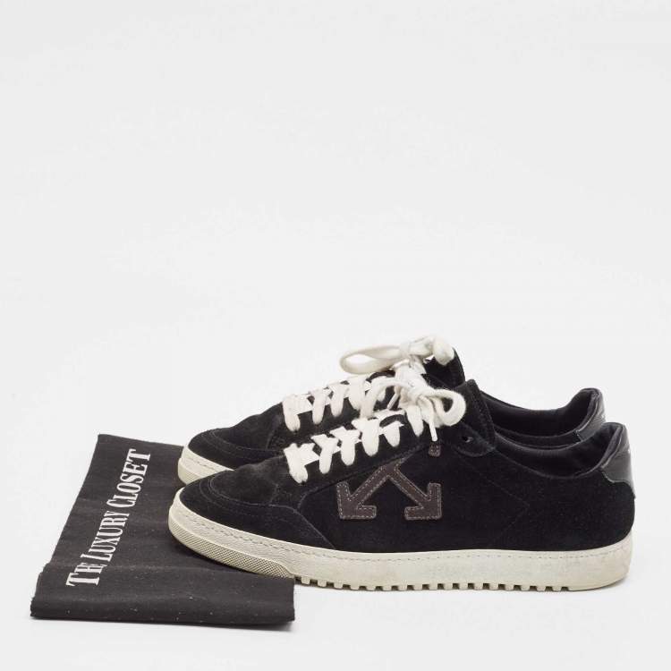 Pre Owned Off-White Black Leather and Suede Vulcanized Sneakers Size 41