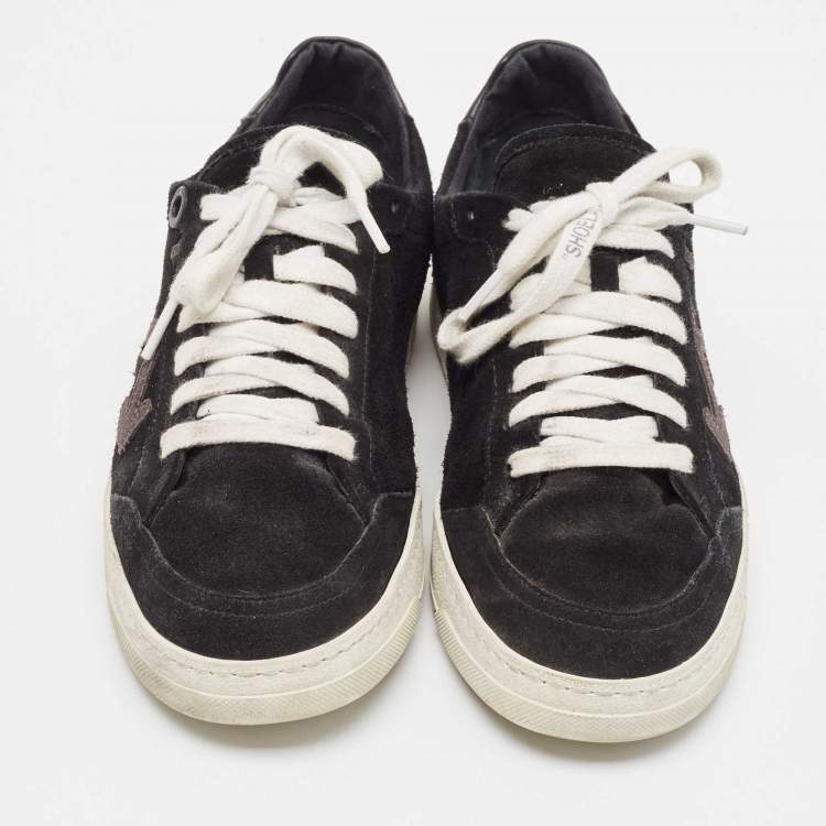 Pre Owned Off-White Black Leather and Suede Vulcanized Sneakers Size 41