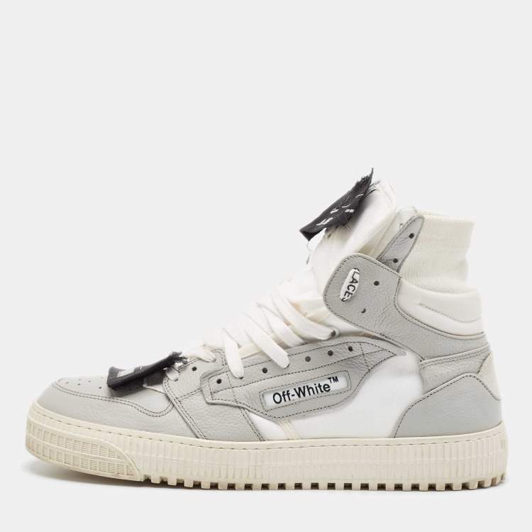 Pre Owned Off-White Grey/White Leather and Canvas Off Court 3.0 Sneakers Size 43