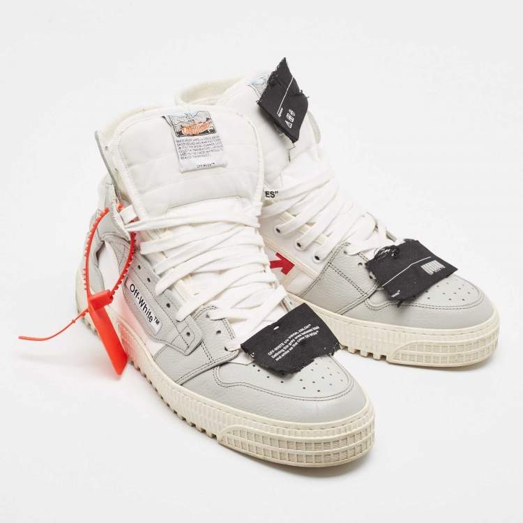 Pre Owned Off-White Grey/White Leather and Canvas Off Court 3.0 Sneakers Size 43