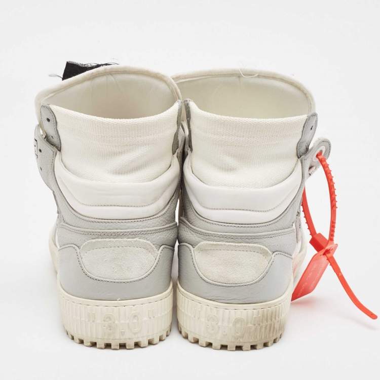 Pre Owned Off-White Grey/White Leather and Canvas Off Court 3.0 Sneakers Size 43
