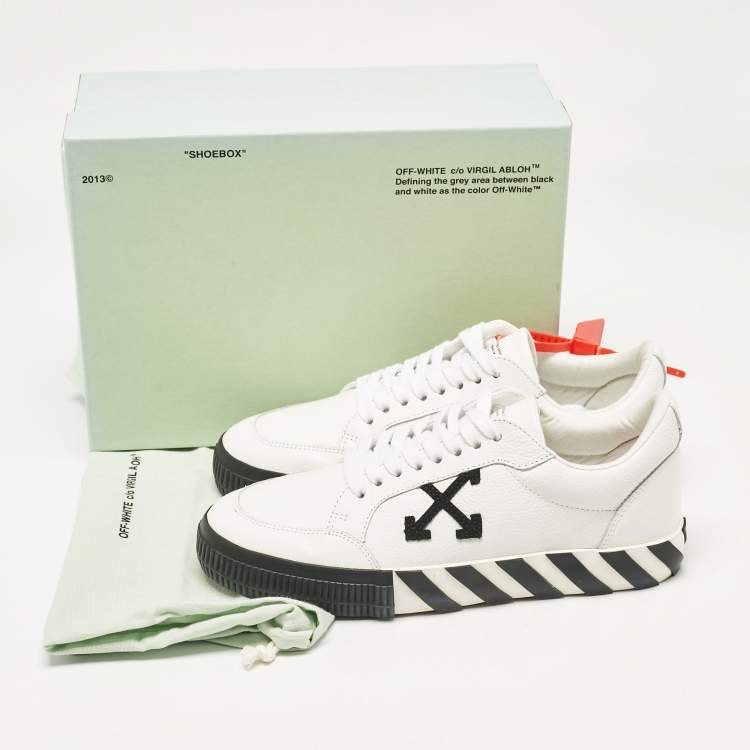 Pre Owned Off-White White/Black Leather Vulcanized Low Top Sneakers Size 41