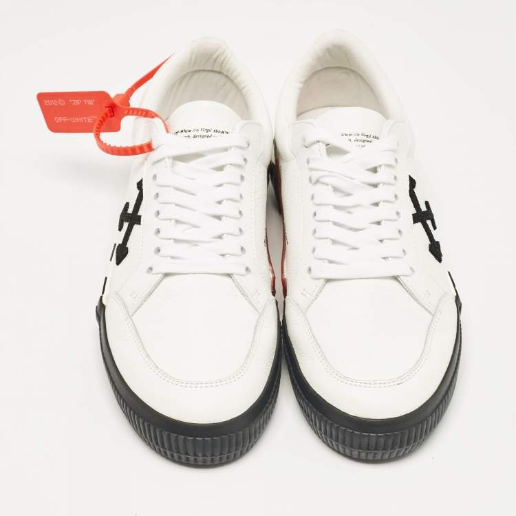 Pre Owned Off-White White/Black Leather Vulcanized Low Top Sneakers Size 41