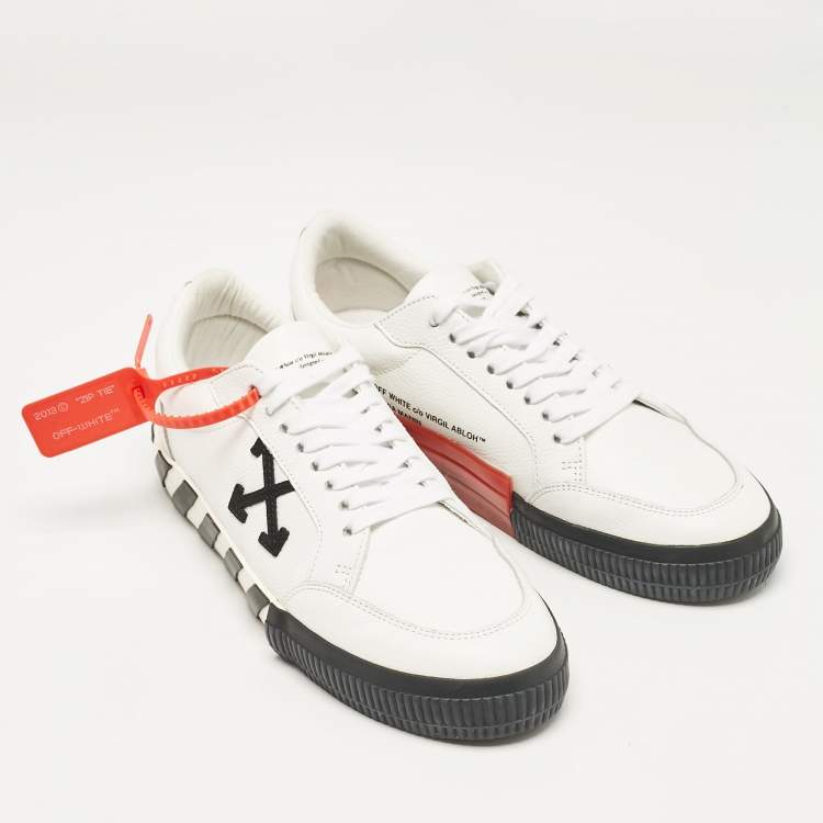 Pre Owned Off-White White/Black Leather Vulcanized Low Top Sneakers Size 41