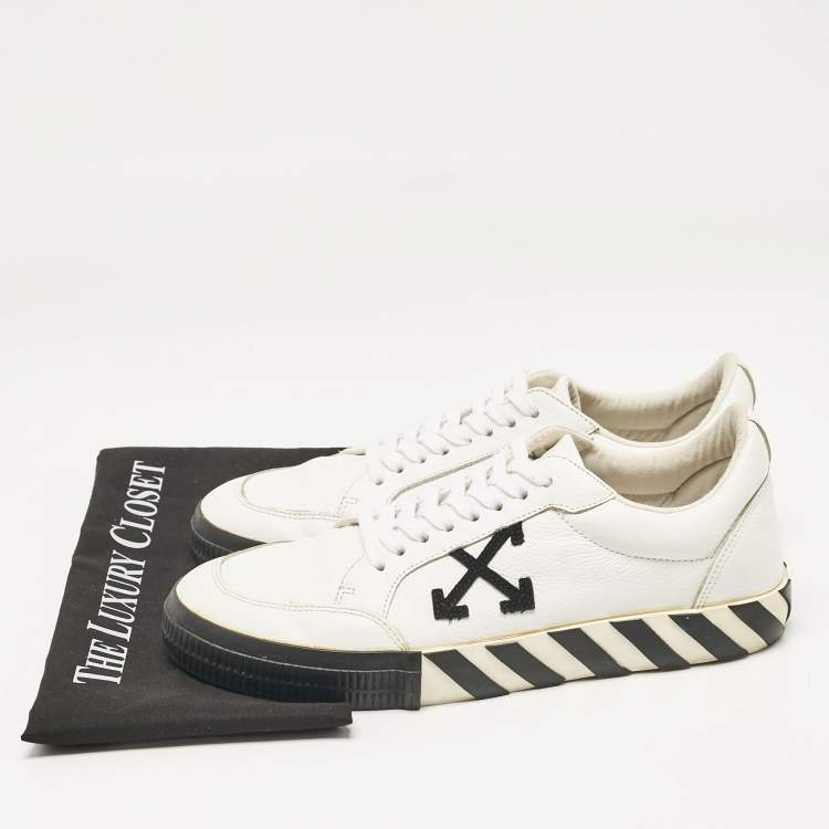 Pre Owned Off-White White Leather Vulcanized Lace Up Sneakers Size 44