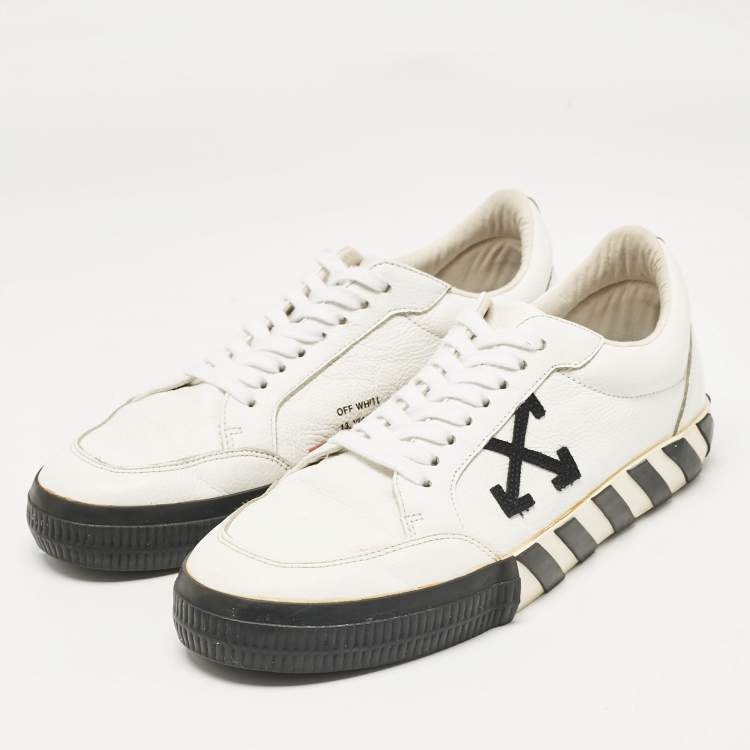 Pre Owned Off-White White Leather Vulcanized Lace Up Sneakers Size 44