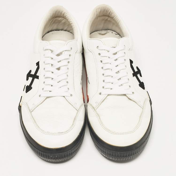 Pre Owned Off-White White Leather Vulcanized Lace Up Sneakers Size 44