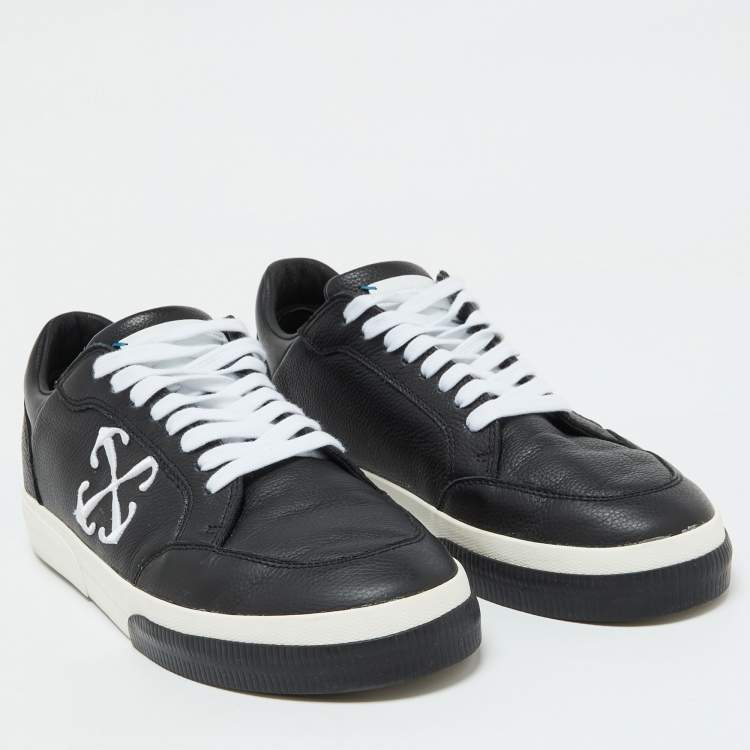 Pre Owned Off-White Black Leather Vulcanized Low Top Sneakers Size 44