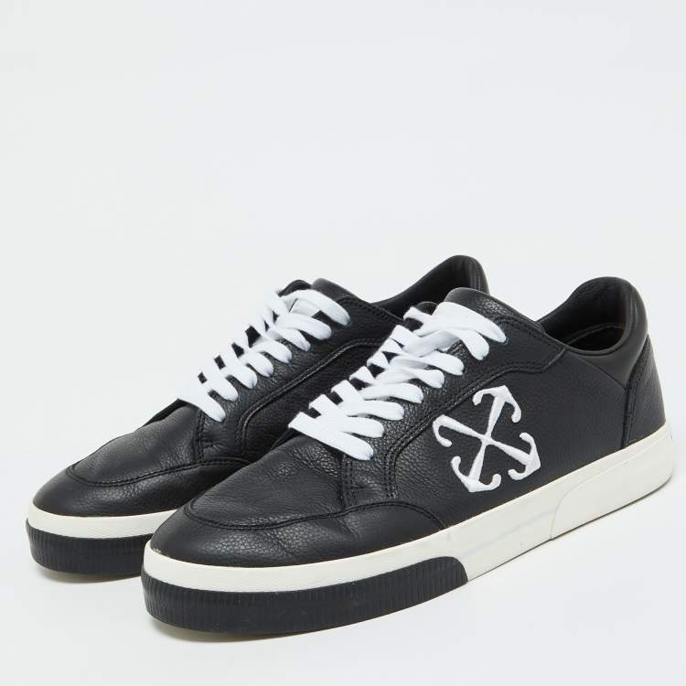 Pre Owned Off-White Black Leather Vulcanized Low Top Sneakers Size 44