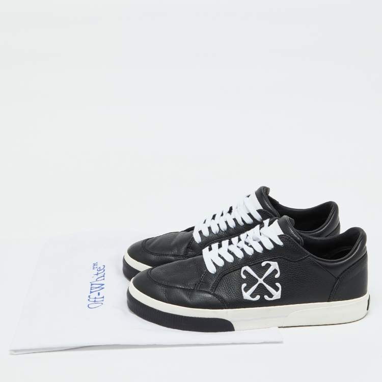 Pre Owned Off-White Black Leather Vulcanized Low Top Sneakers Size 44