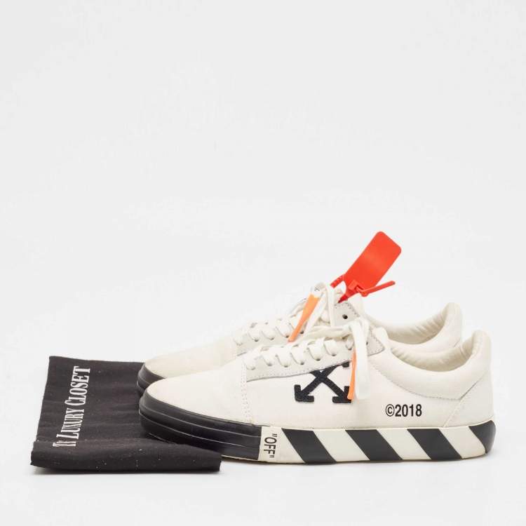 Pre Owned Off-White White Canvas and Suede Vulc Lace Up Sneakers Size 44
