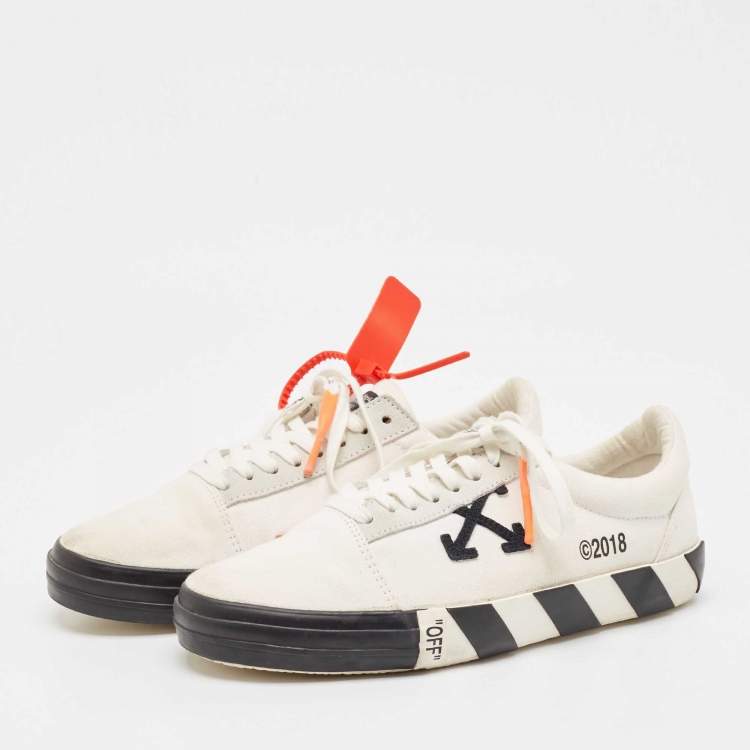 Pre Owned Off-White White Canvas and Suede Vulc Lace Up Sneakers Size 44