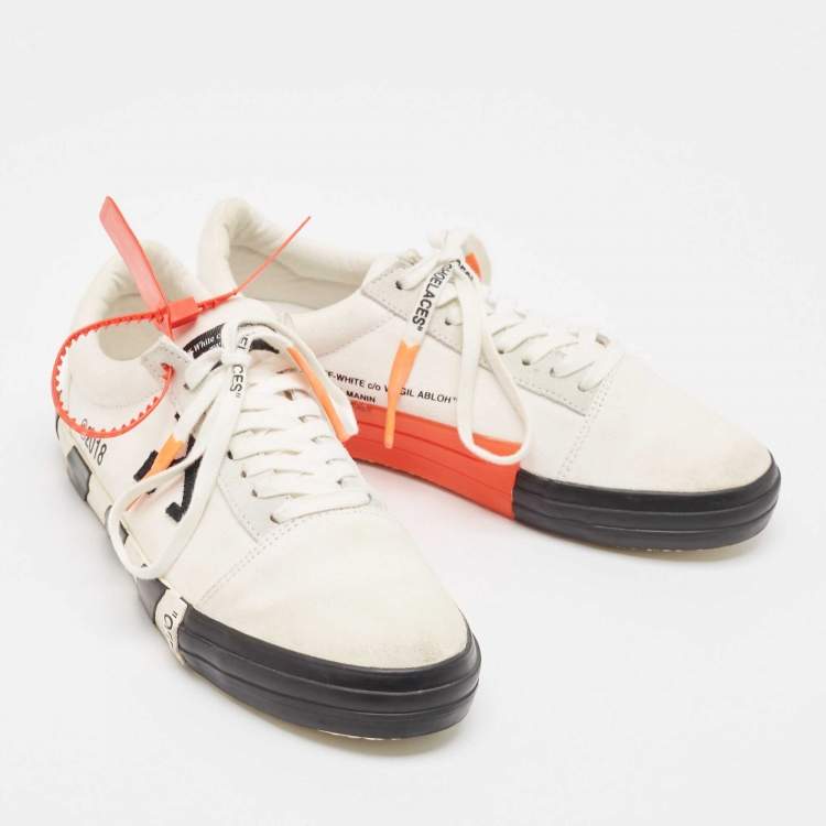 Pre Owned Off-White White Canvas and Suede Vulc Lace Up Sneakers Size 44