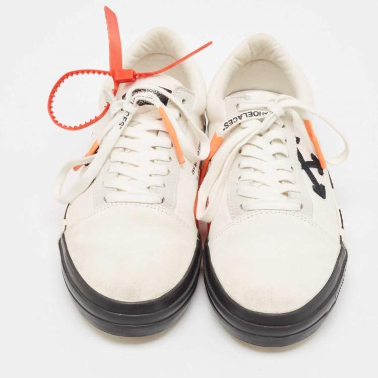 Pre Owned Off-White White Canvas and Suede Vulc Lace Up Sneakers Size 44