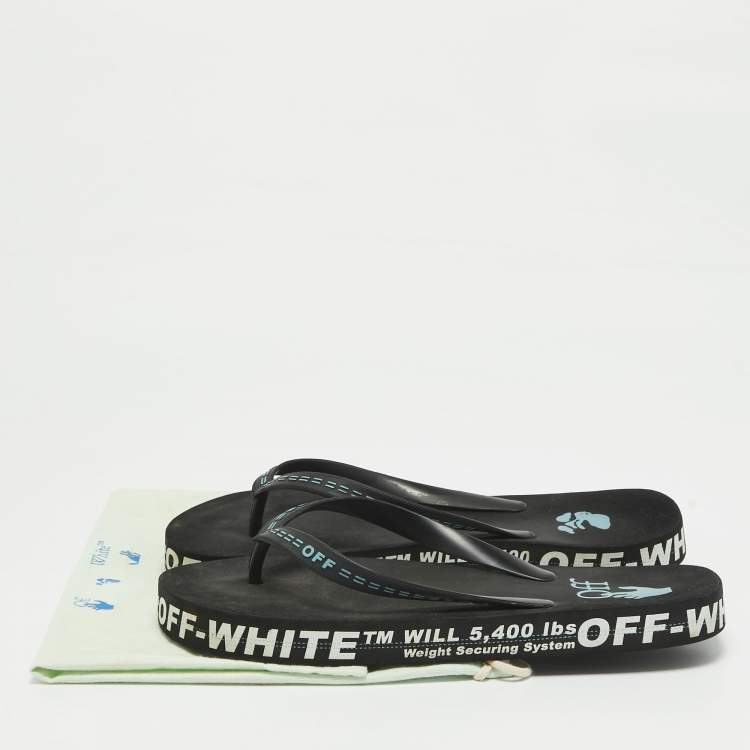 Pre Owned Off-White Black Rubber Logo Thong Slides Size 44