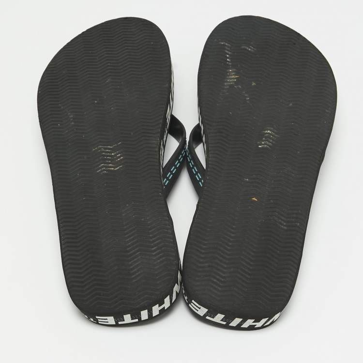 Pre Owned Off-White Black Rubber Logo Thong Slides Size 44