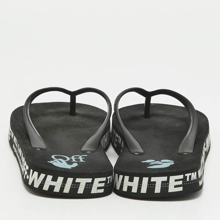 Pre Owned Off-White Black Rubber Logo Thong Slides Size 44