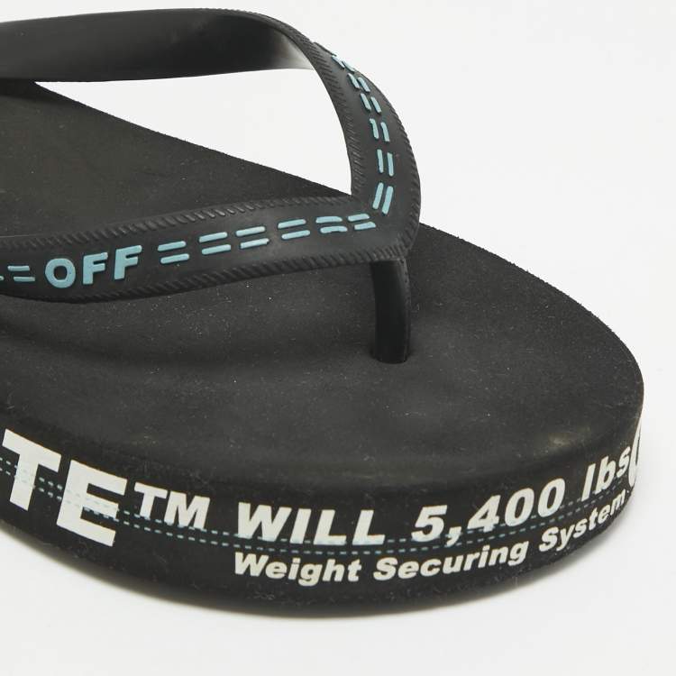 Pre Owned Off-White Black Rubber Logo Thong Slides Size 44
