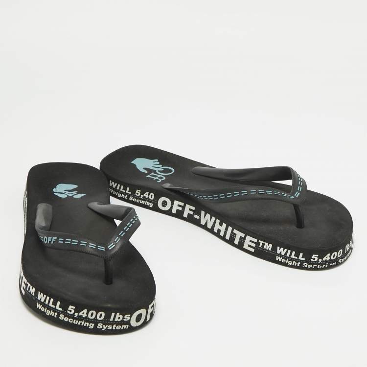 Pre Owned Off-White Black Rubber Logo Thong Slides Size 44