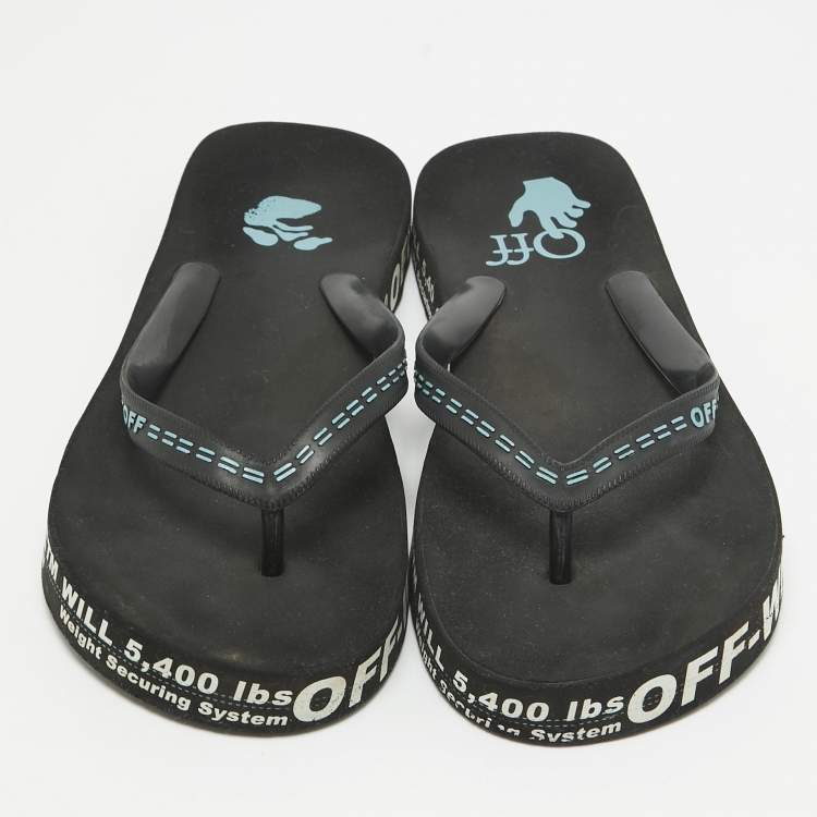 Pre Owned Off-White Black Rubber Logo Thong Slides Size 44