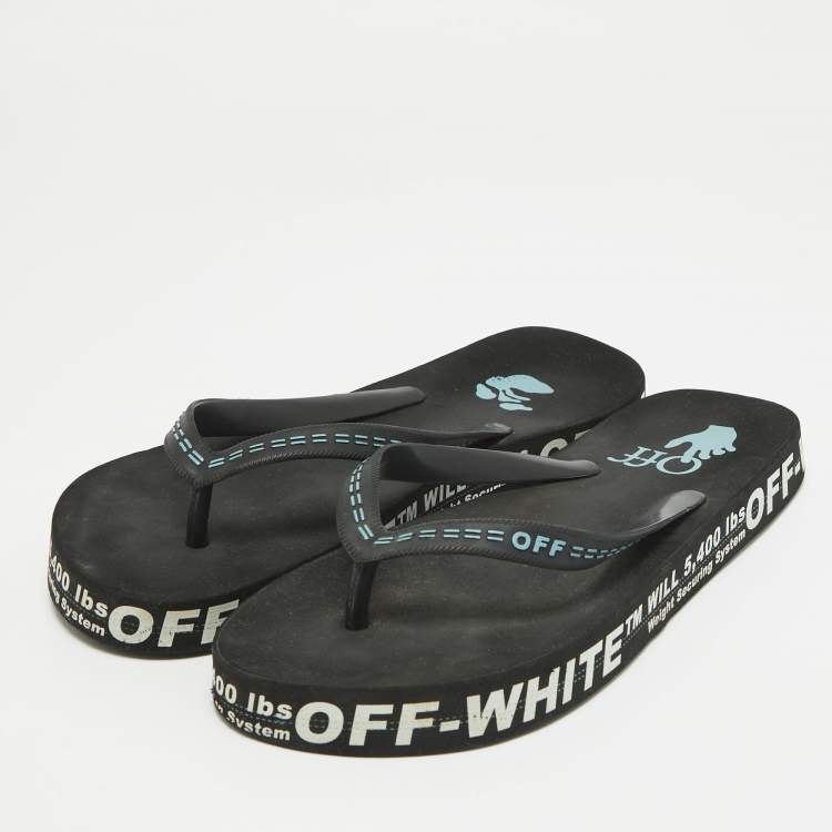 Pre Owned Off-White Black Rubber Logo Thong Slides Size 44