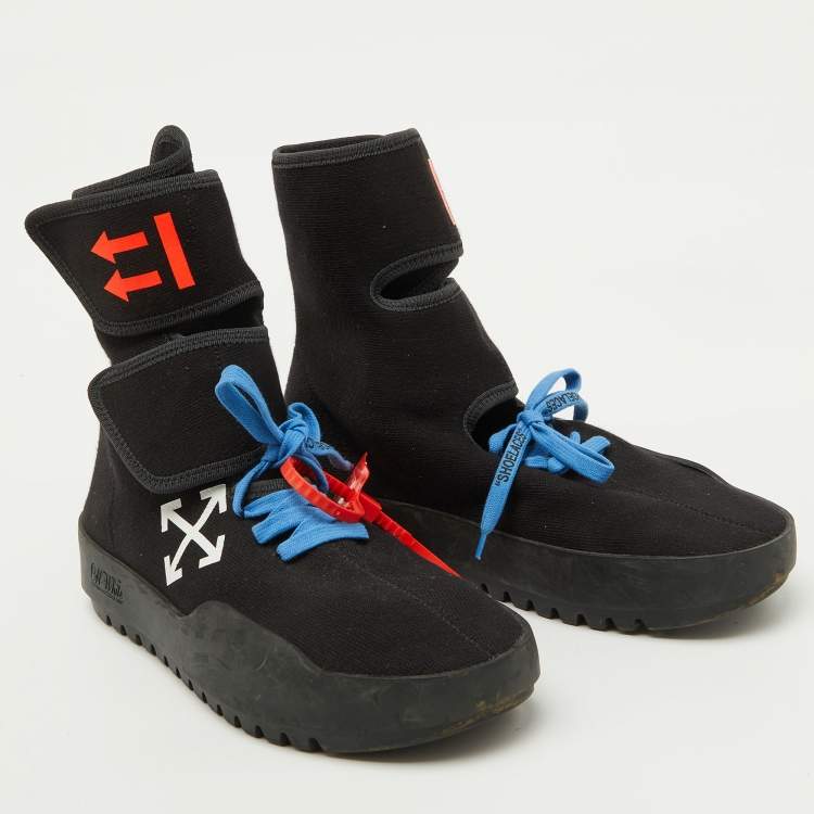 Pre Owned Off-White Black Knit Fabric Moto Wrap Velcro Detailed Sneakers Size 44