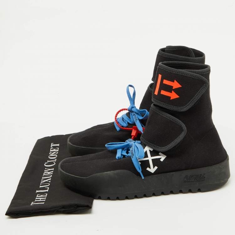 Pre Owned Off-White Black Knit Fabric Moto Wrap Velcro Detailed Sneakers Size 44