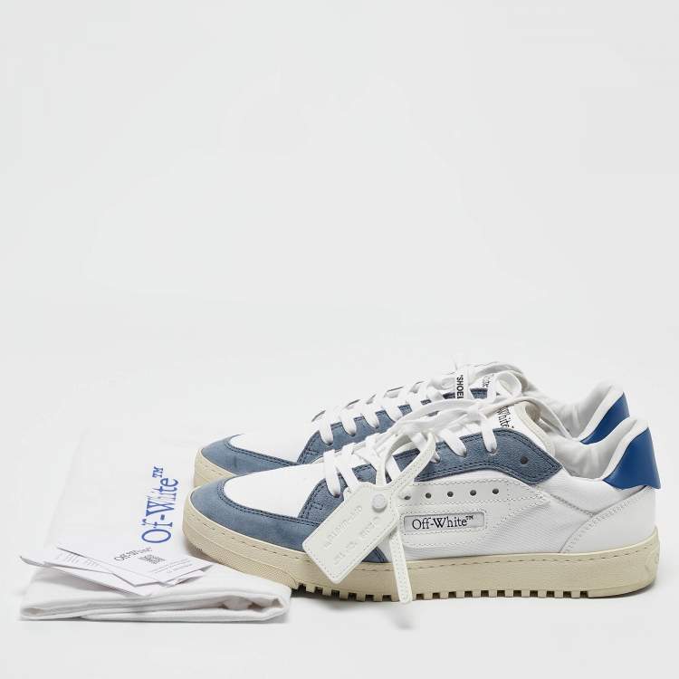Pre Owned Off-White White/Blue Canvas and Suede 5.0 Sneakers Size 45