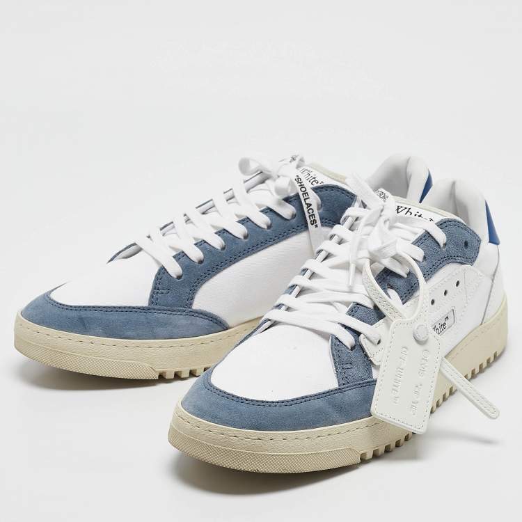 Pre Owned Off-White White/Blue Canvas and Suede 5.0 Sneakers Size 45