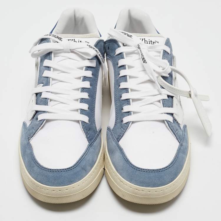 Pre Owned Off-White White/Blue Canvas and Suede 5.0 Sneakers Size 45