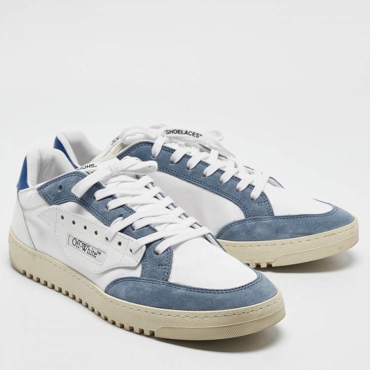 Pre Owned Off-White White/Blue Canvas and Suede 5.0 Sneakers Size 45