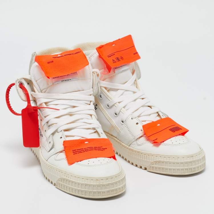 Pre Owned Off-White White/Grey Canvas And Leather Off Court 3.0 High Top Sneakers Size 39
