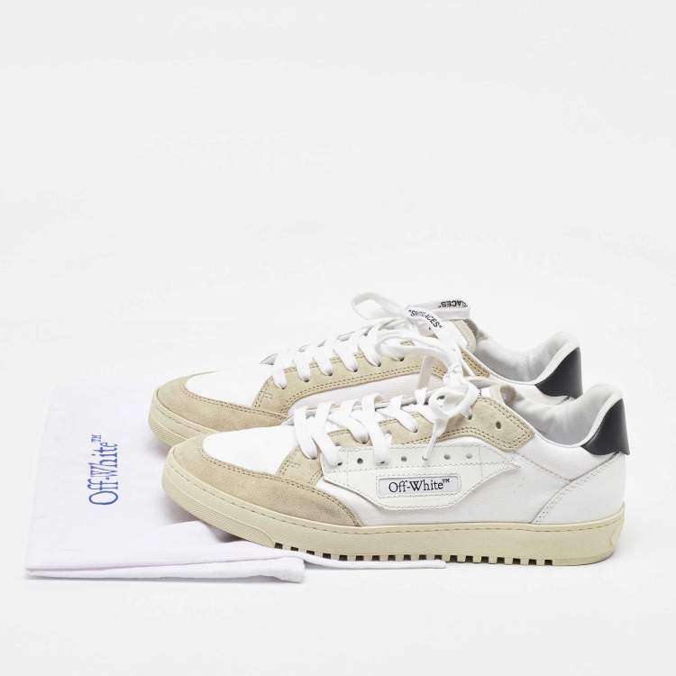 Pre Owned Off-White White/Beige Canvas and Suede 5.0 Low Top Sneakers Size 44