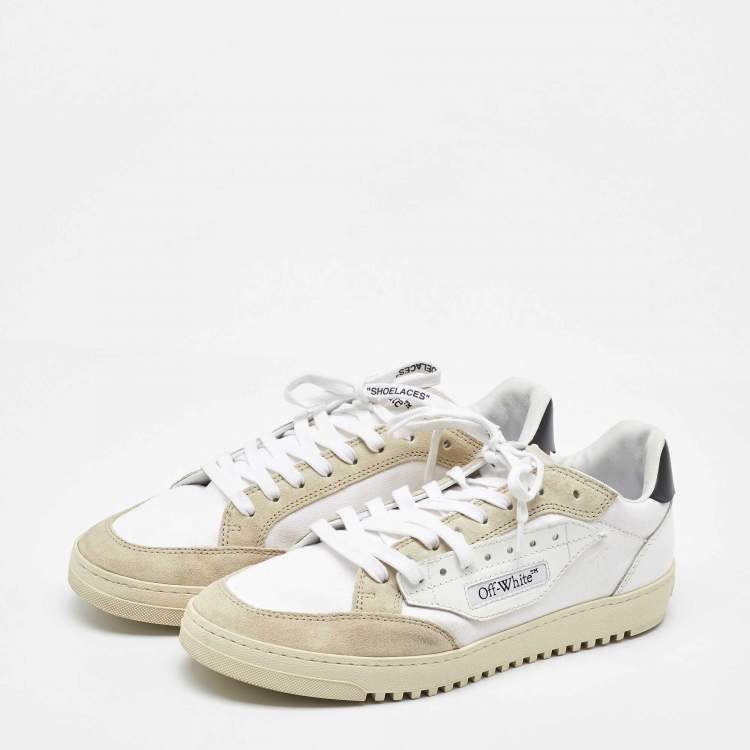 Pre Owned Off-White White/Beige Canvas and Suede 5.0 Low Top Sneakers Size 44