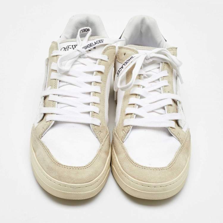 Pre Owned Off-White White/Beige Canvas and Suede 5.0 Low Top Sneakers Size 44